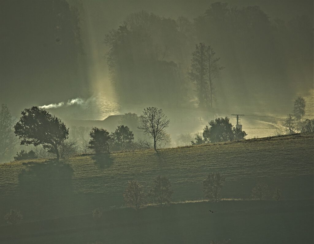 on the way / Früh am Morgen, der Nebel verflüchtigt sich / vom Habelberg bei Tann im Biosphärenreservat Rhön aus gesehen (AR 10/2021)