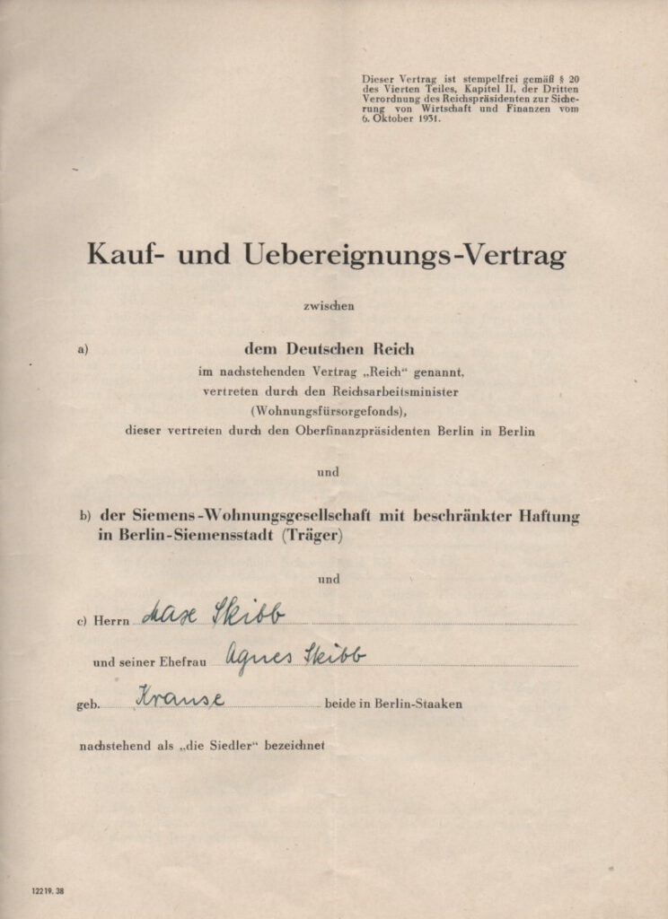 Von Pellkartoffeln mit Heringsschwanz / Seite 1 Kaufvertrag Grundstück Knöterichpfad - Okt. 1938 (AR)